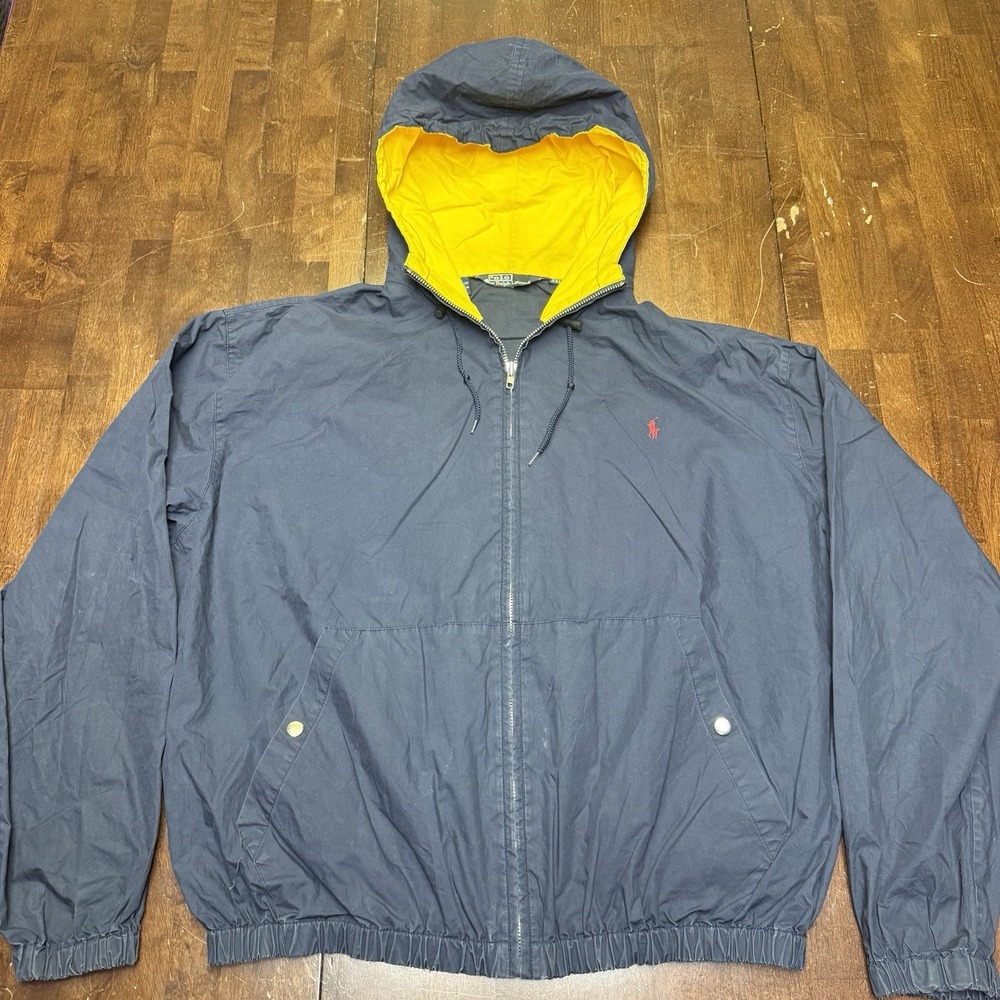 Vintage 2XL Polo Ralph Lauren zip up jacket XXL Navy‎ Waterproof Hooded Read